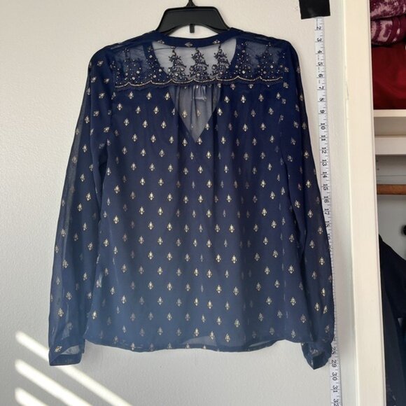 BILA Indian Luxurious Blue Sheer Long Sleeve Blouse Beaded Sequins - Picture 2 of 2